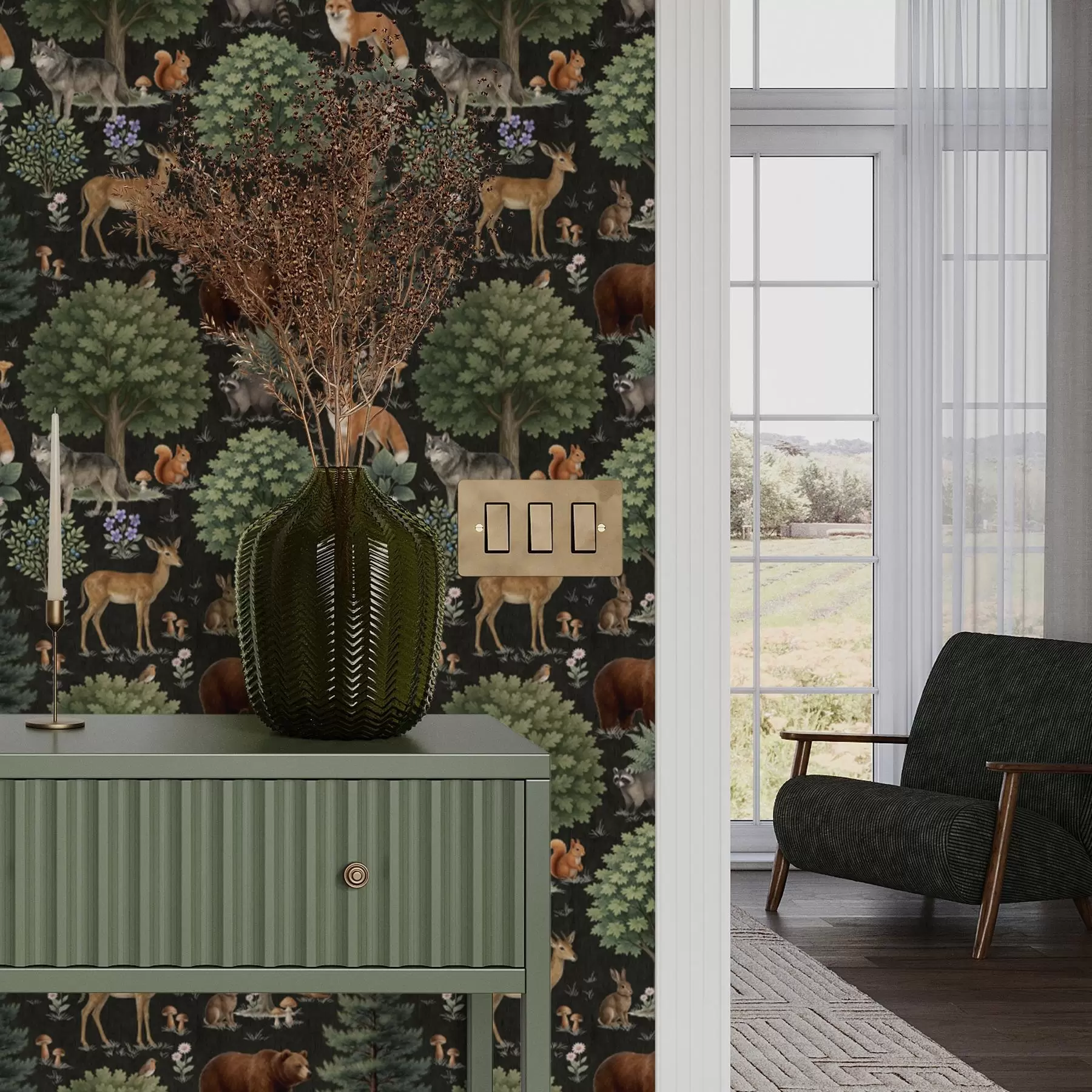 Fototapeedid Akvarell metsloomad koos puude ja seentega a00391