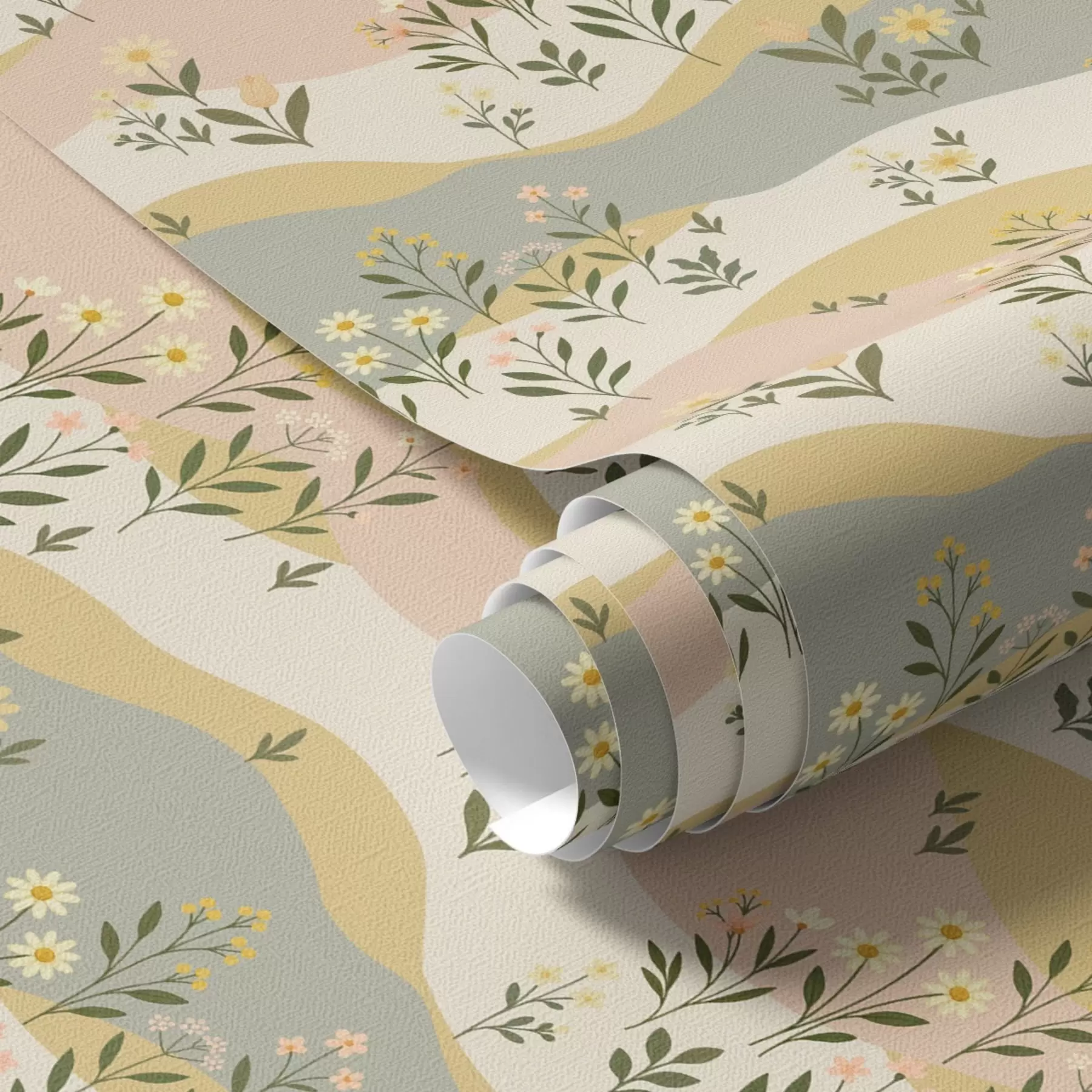 Fototapeedid Lainelised heinamaa lilled pastelses minimalistlikus stiilis a00396