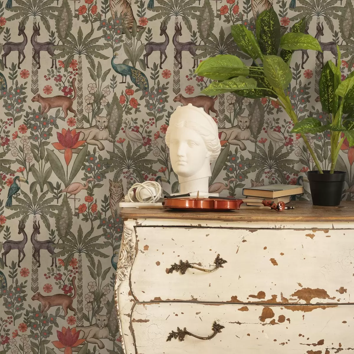 Tapeet Retro stiilis: Loomad ja lilled vintage taustal a00431