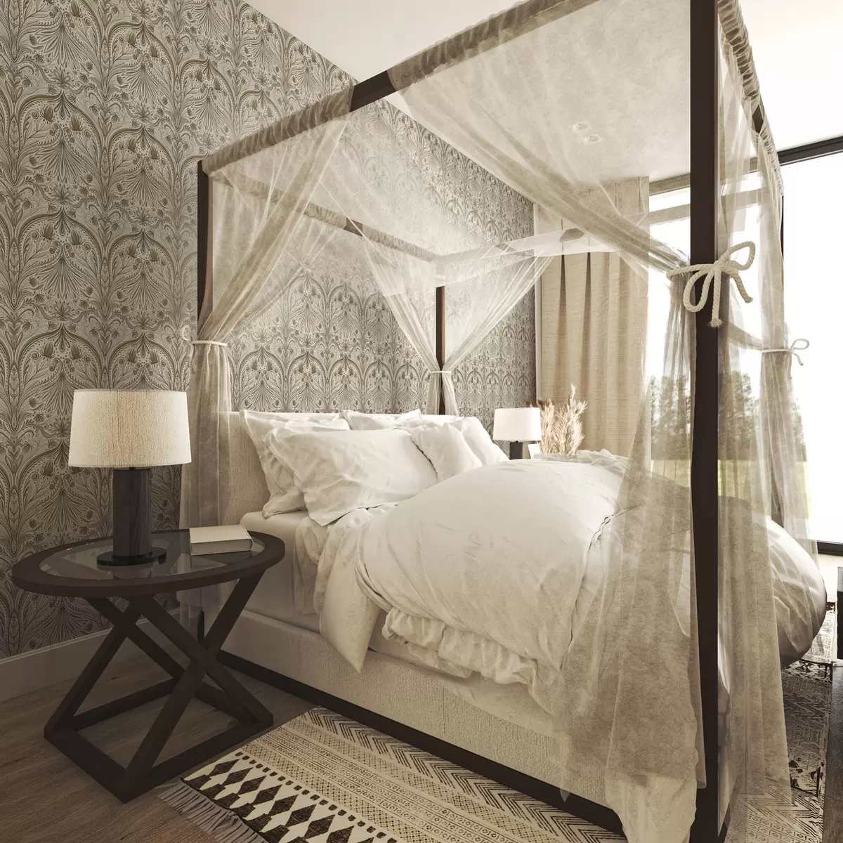 Tapeet Sümmeetriline barokkmuster koos lillemotiividega a00436