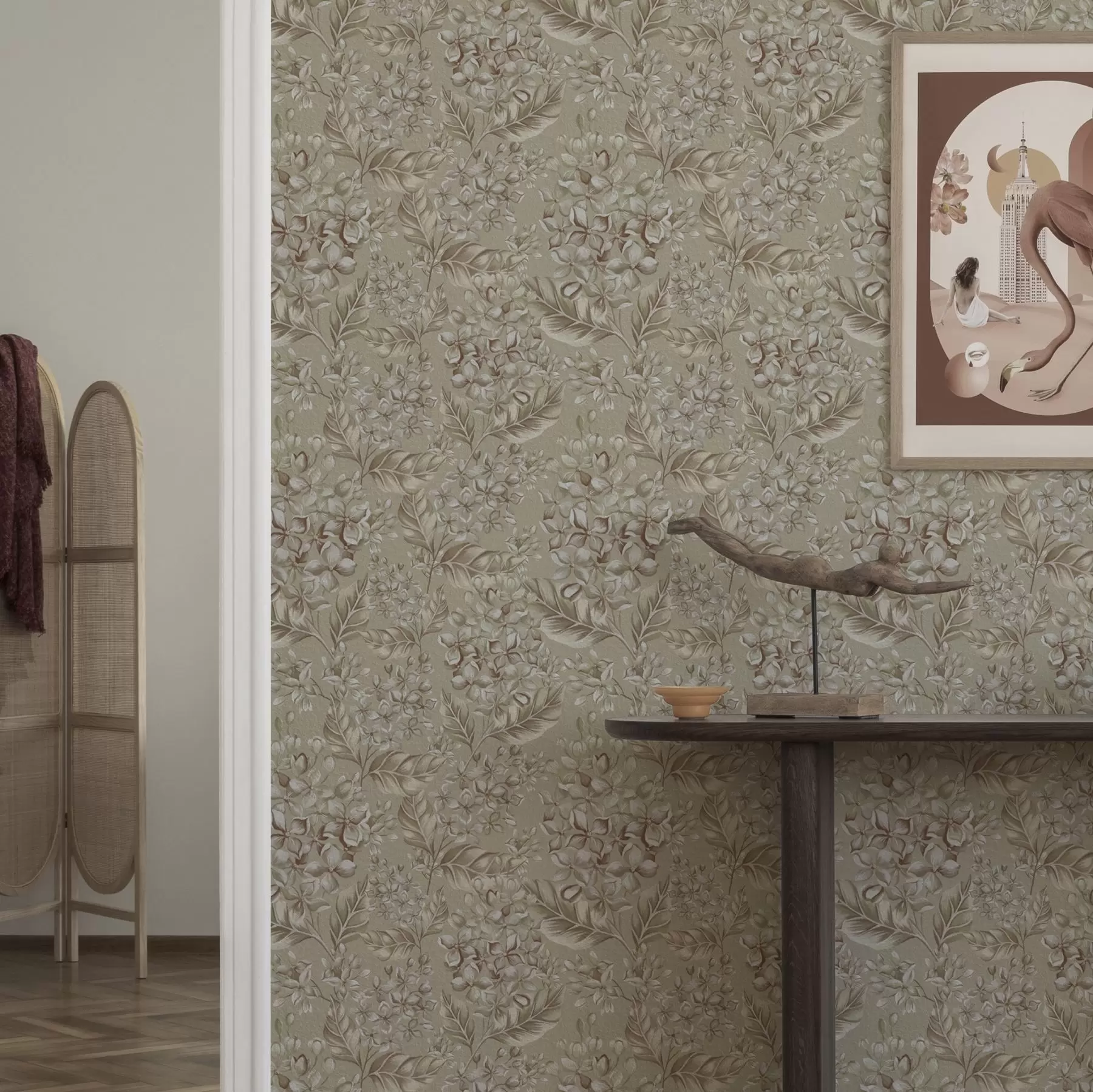 Fototapeedid Beežid oksad valgete lilledega soojades toonides a00441