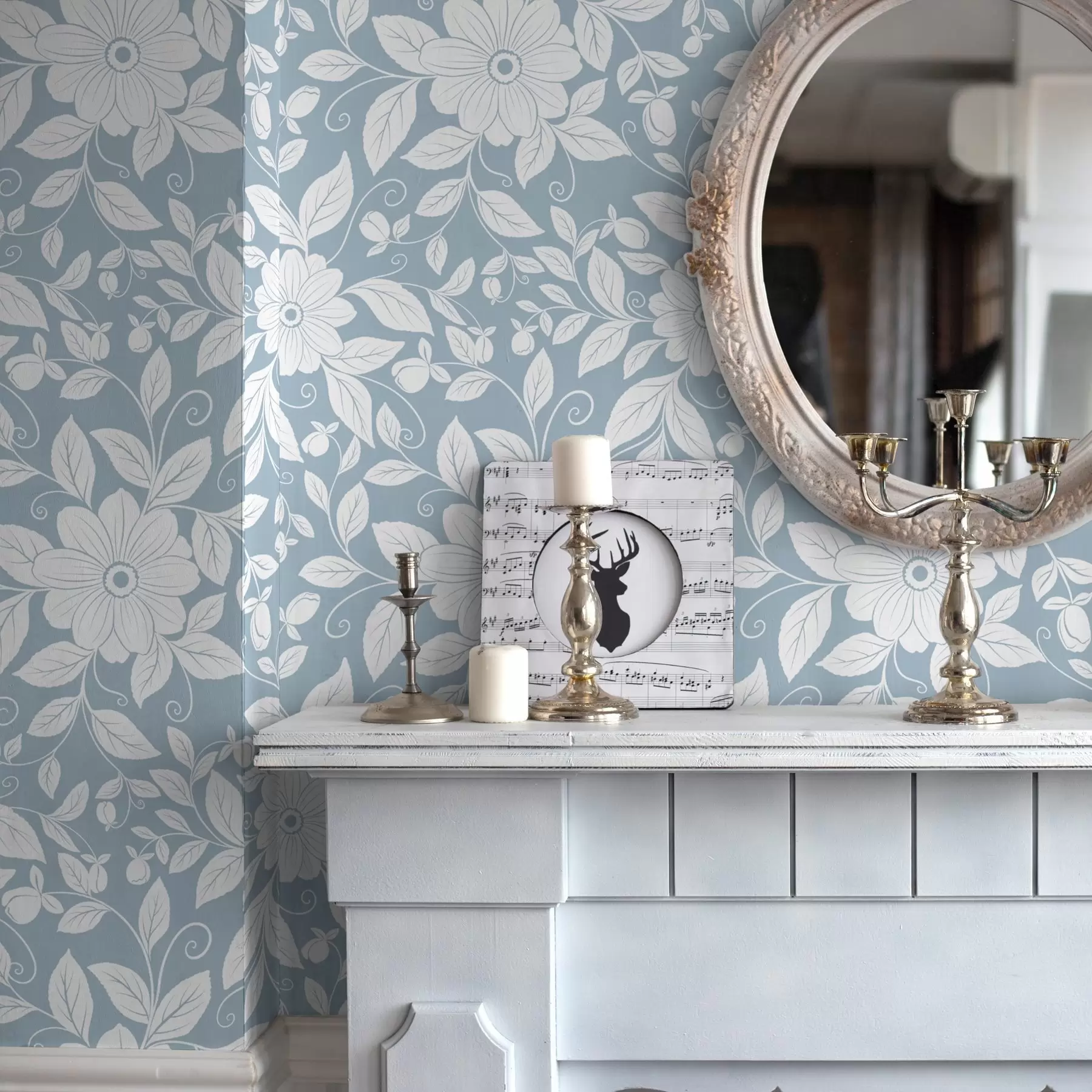 Fototapeedid Valge lillejoonis pastelsinisel taustal a00452