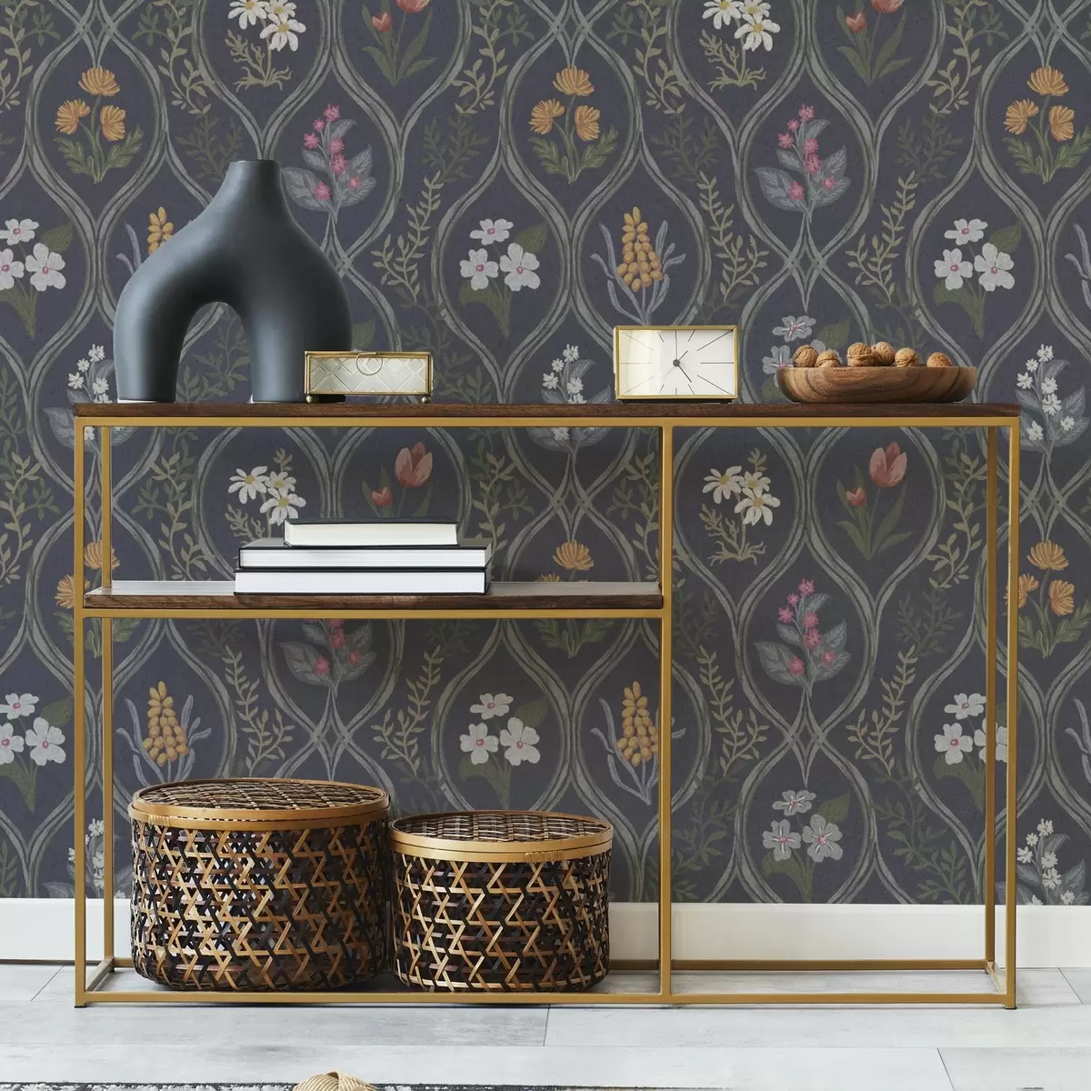 Tapeet Tume vintage raam värviliste aialilledega a00454