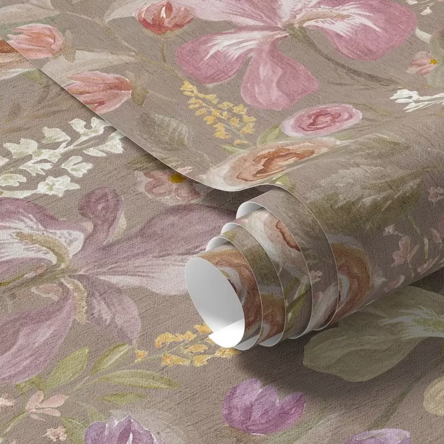 Fototapeedid Vintage roosa iirise lille muster beežil tekstuurilisel taustal a00457