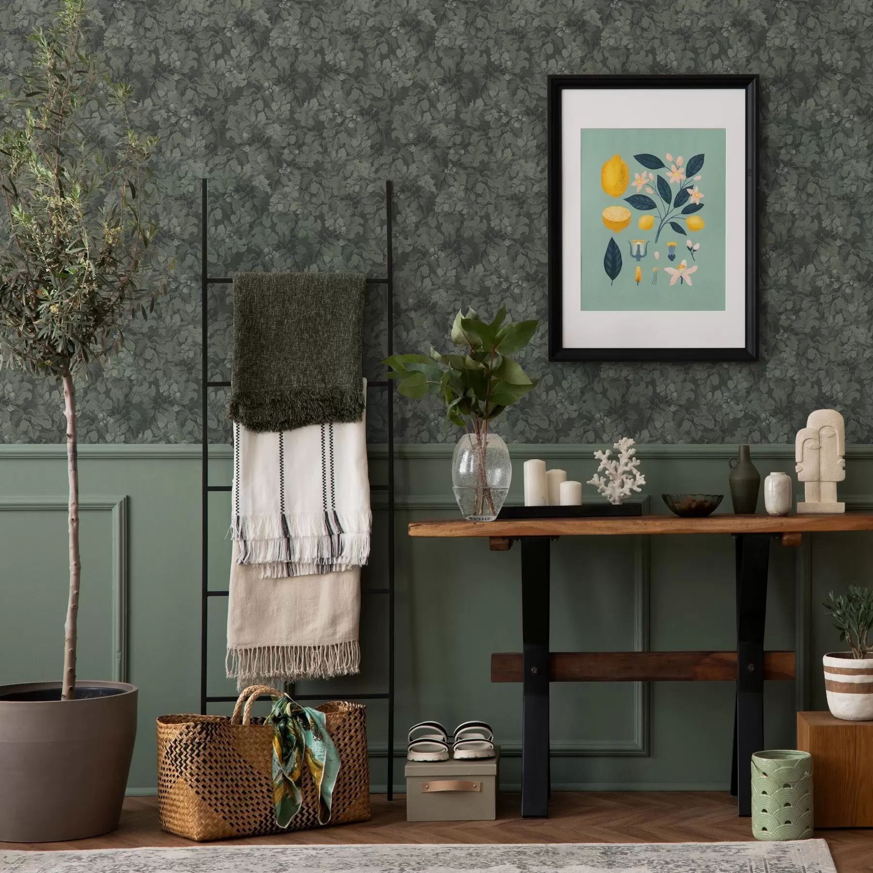 Fototapeedid Tume tekstuuriga lehtede tammesid sügavrohelise värvusega a00461