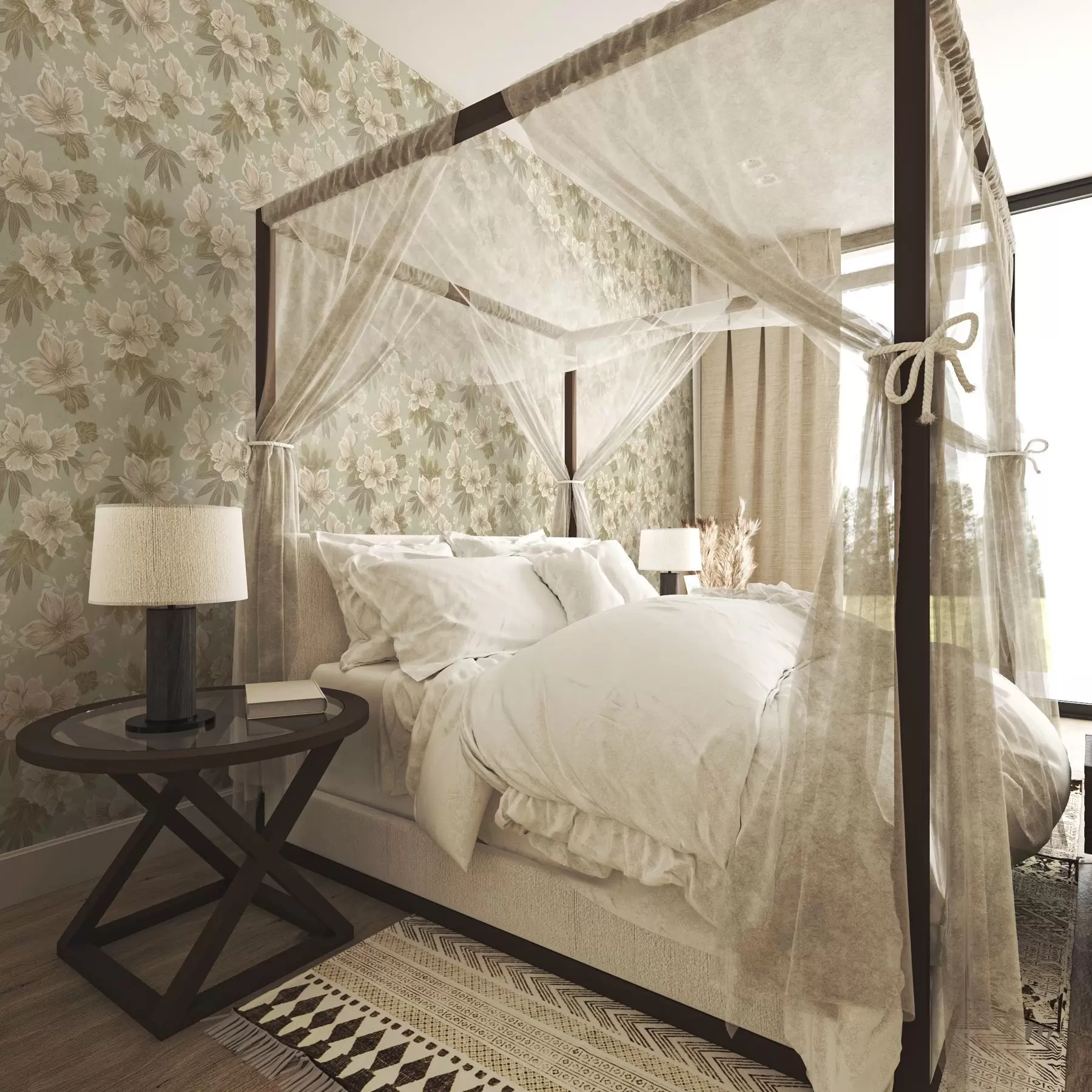 Fototapeedid Kreemjad lilled oliivrohelisel taustal a00462