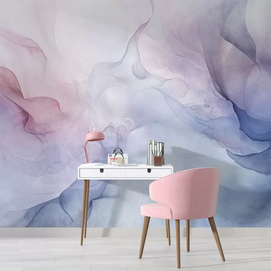 Fototapeedid Abstraktne tekstuurne maal, millel on voolavad roosa, lilla ja sinise pastelsed toonid, mis loovad pehme efekti w09318