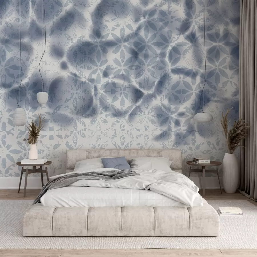 Fototapeedid Abstraktne tekstuurne kunst sinise lilleprindiga, pleekinud ja hägune efekt, mis loob pehme ja unenäolise atmosfääri w09322