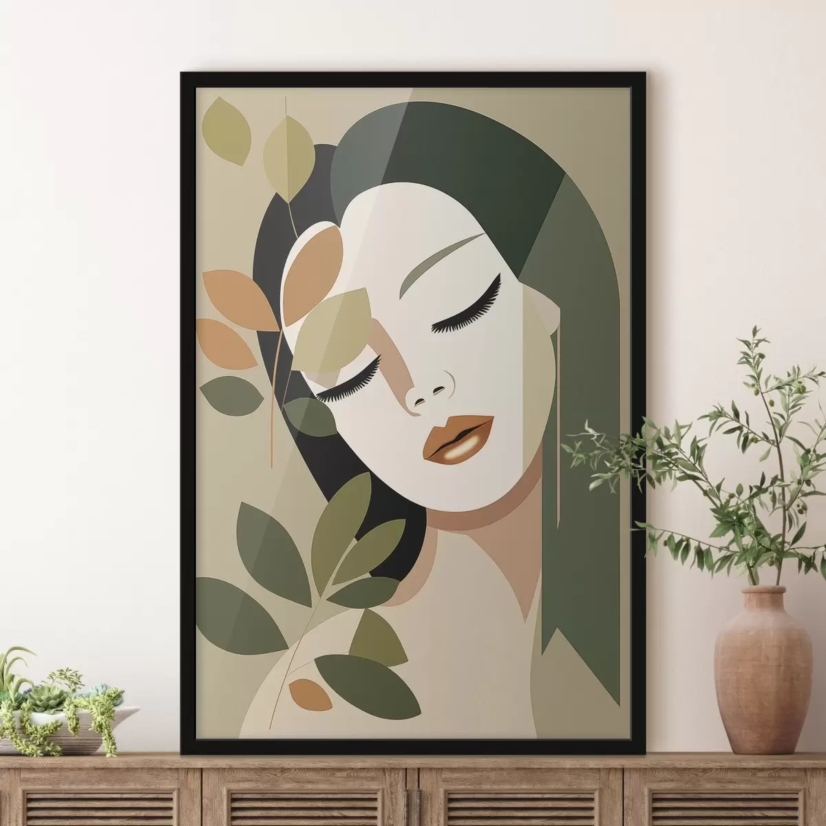 Plakat Tüdruk lehtedega f45388