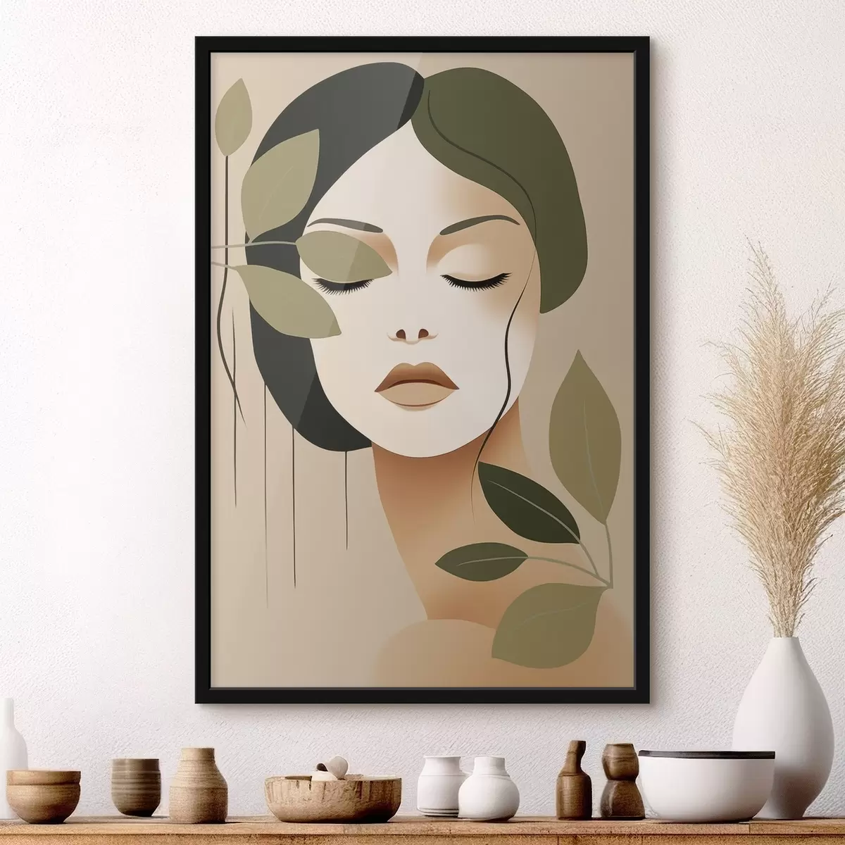 Plakat Tüdruk lehtedega f45390