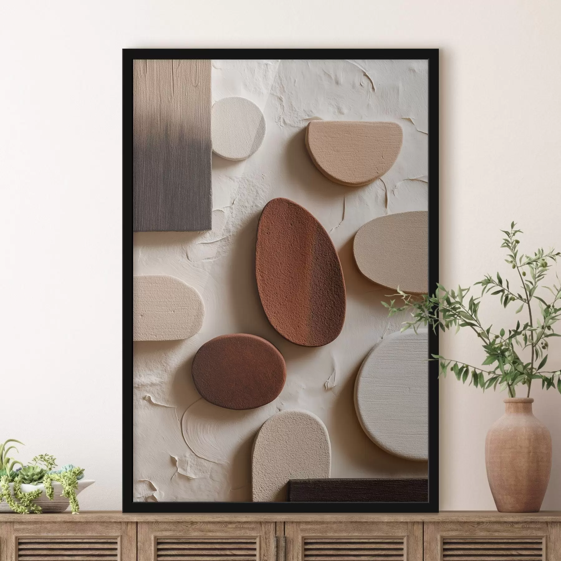 Fototapeedid Abstraktne kompositsioon kolmemõõtmeliste geomeetriliste kujunditega reljeefsel taustal f45409