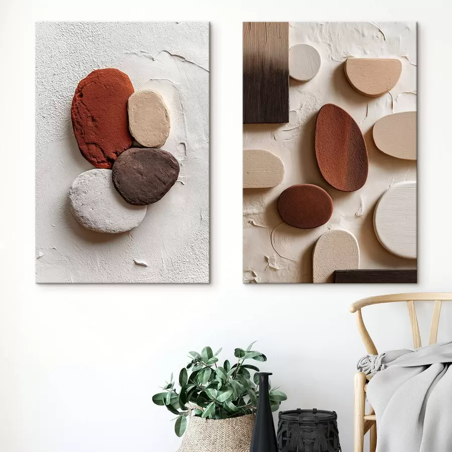 Pilt Abstraktsed kompositsioonid, millel on ruumilised geomeetrilised kujundid tekstuurilisel taustal m00597