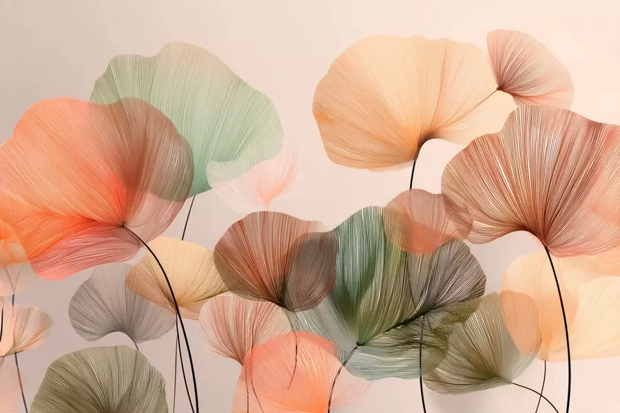 Fototapeedid mitmevärvilised ginkgo lehed koos soontega w04305