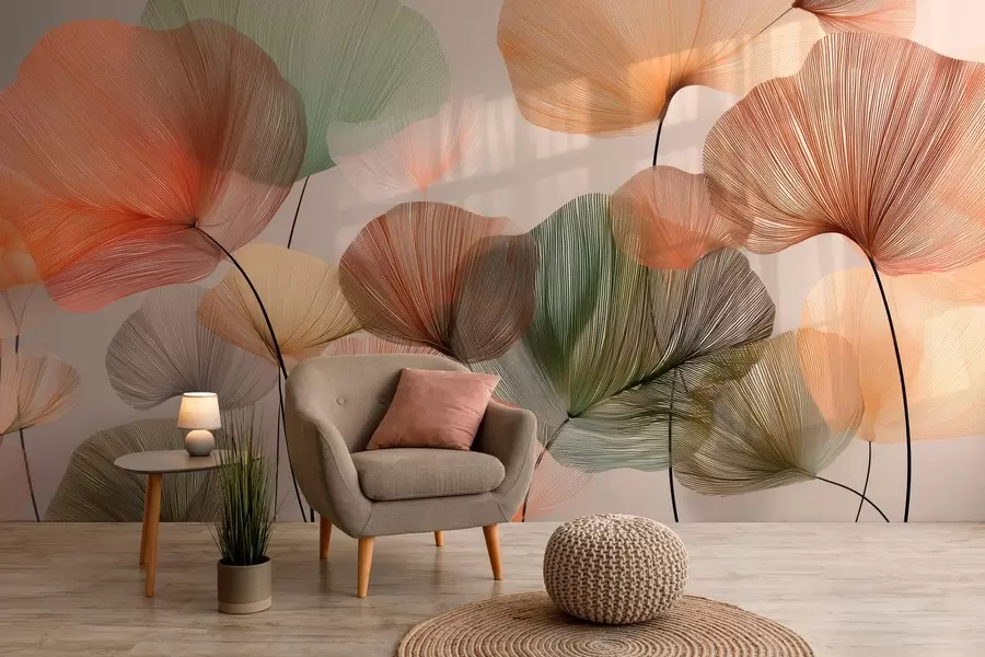 Fototapeedid mitmevärvilised ginkgo lehed koos soontega w04305