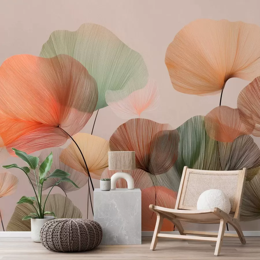 Fototapeedid mitmevärvilised ginkgo lehed koos soontega w04305