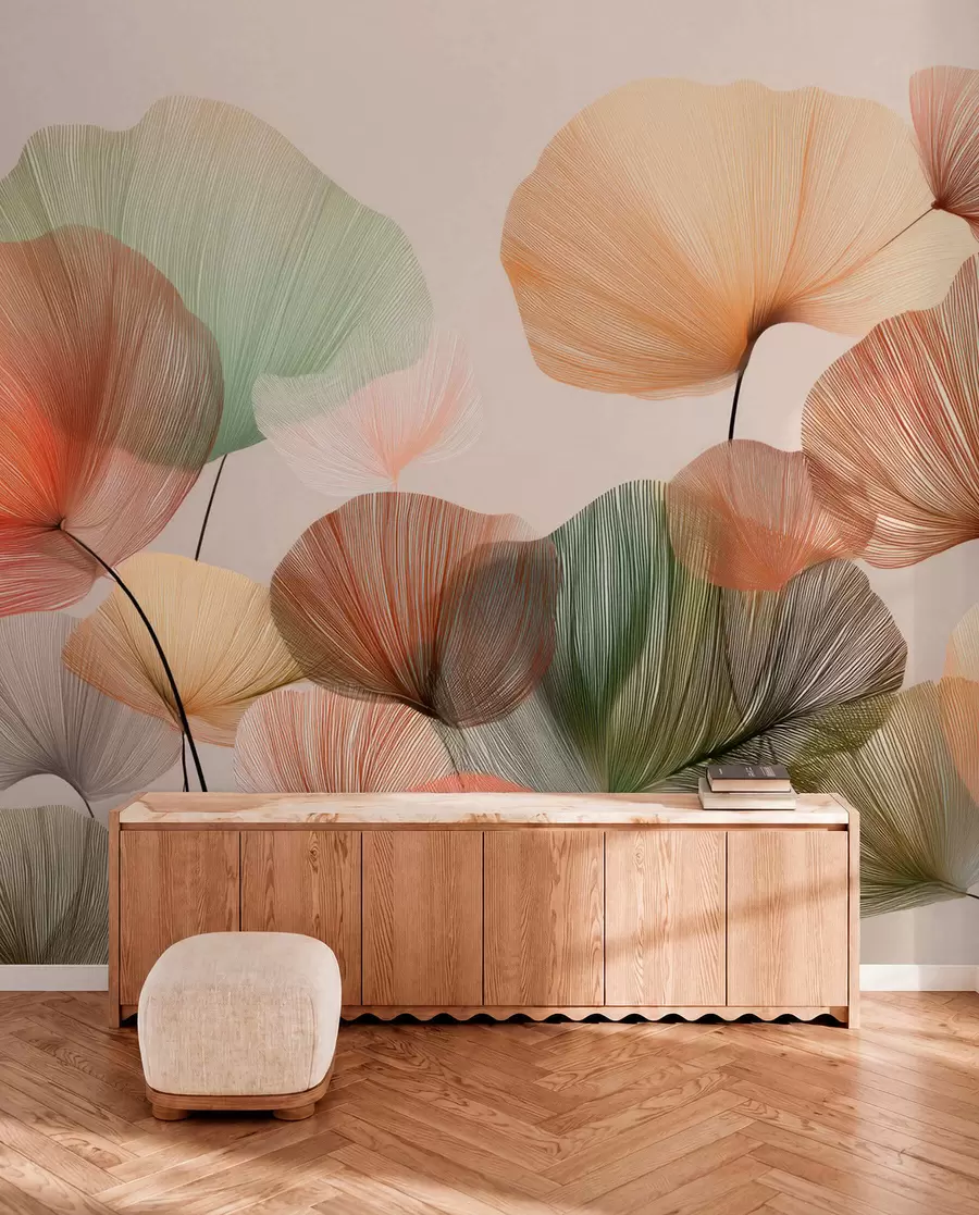 Fototapeedid mitmevärvilised ginkgo lehed koos soontega w04305