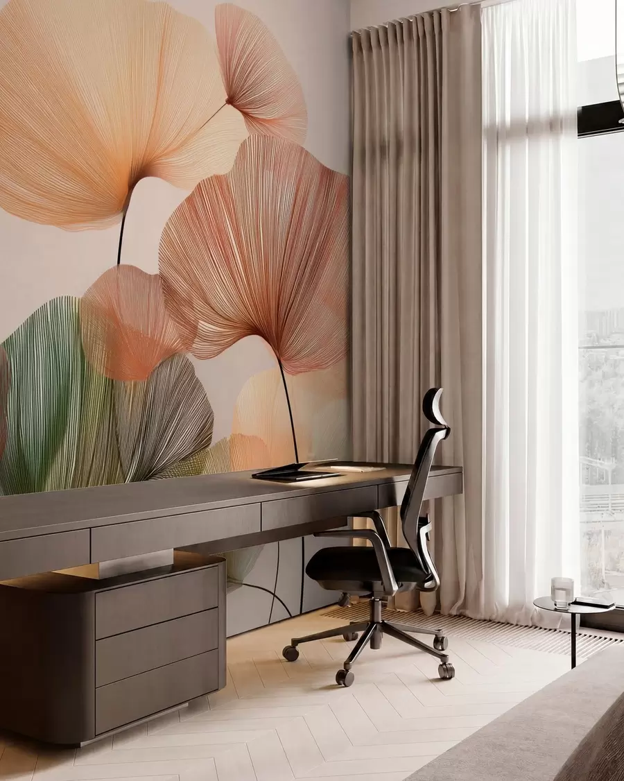 Fototapeedid mitmevärvilised ginkgo lehed koos soontega w04305