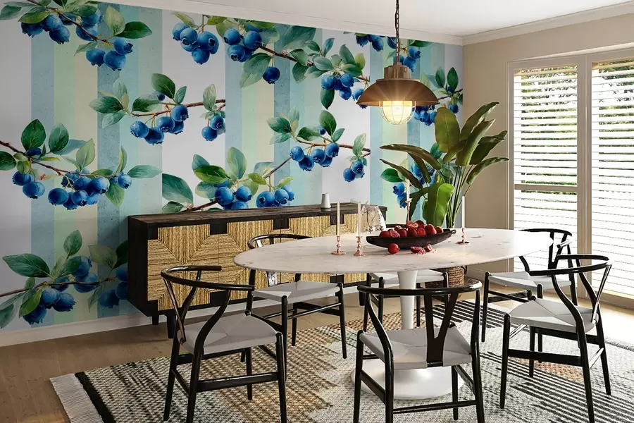 Fototapeedid mustikakobarad triibulisel taustal w04307