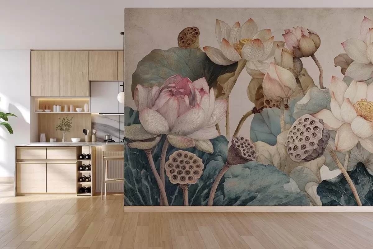 Fototapeedid suured tekstuursed vesiroosid w04309