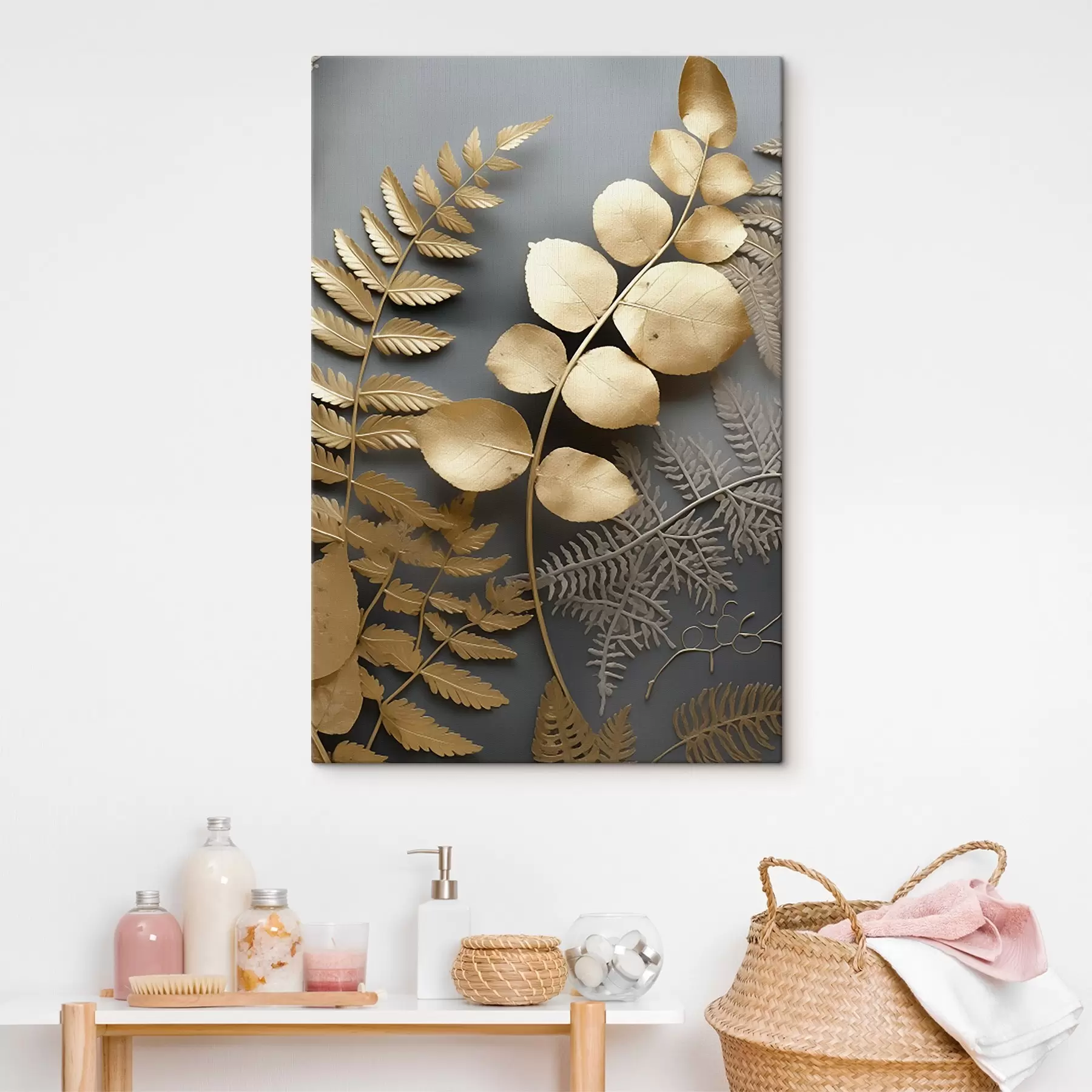 Pilt Sõnajalad ja eukalüptide oksad tumedal taustal s45334