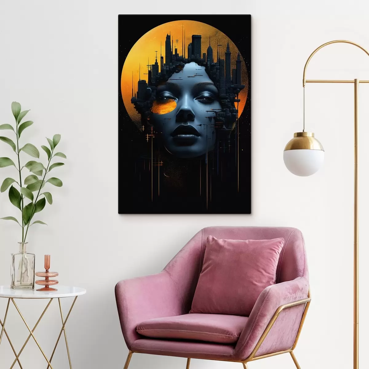 Pilt Inimesed, tüdruku nägu linna taustal, abstraktne s45341