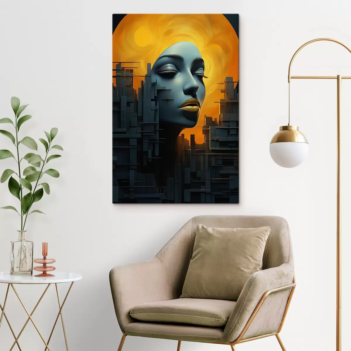 Pilt Inimesed, tüdruku nägu linna abstraktsel taustal s45342