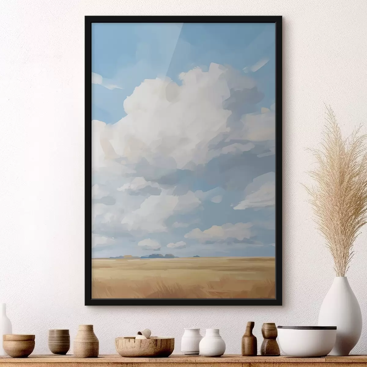 Plakat Nisupõld vastu taevast koos tohutute pilvedega f45454