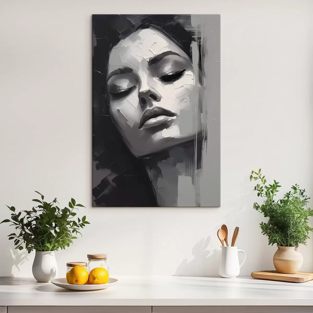 Pilt Must-valge portree suletud silmadega naisest s45479