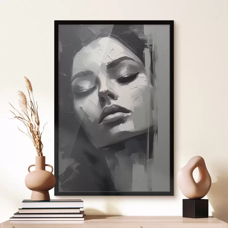 Fototapeedid Must-valge portree suletud silmadega naisest f45479