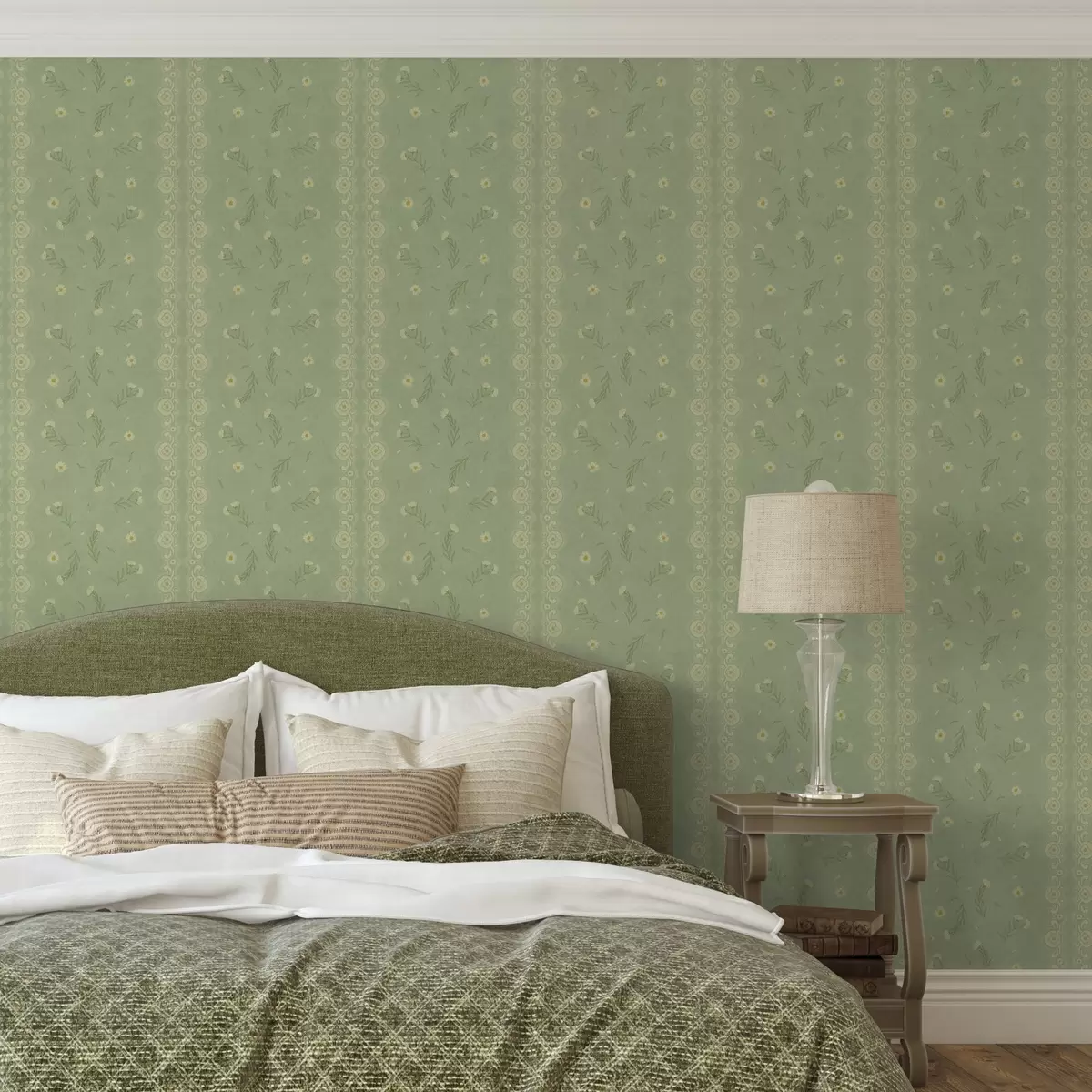 Tapeet Roheline tausta marekate ja pitsiservaga a00291
