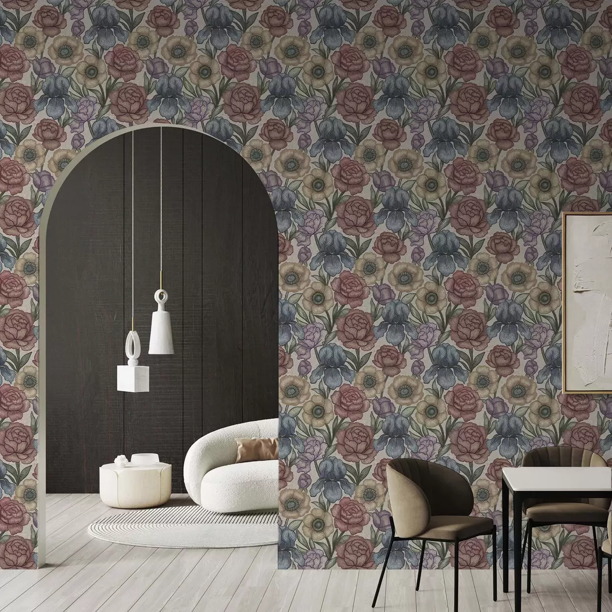 Tapeet Suured lilleillustratsioonid iiriste ja pioneeridega a00325