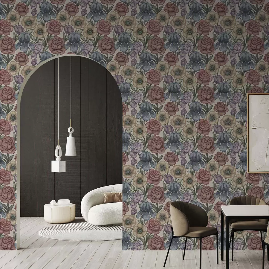 Fototapeedid Suured lilleillustratsioonid iiriste ja pioneeridega a00325