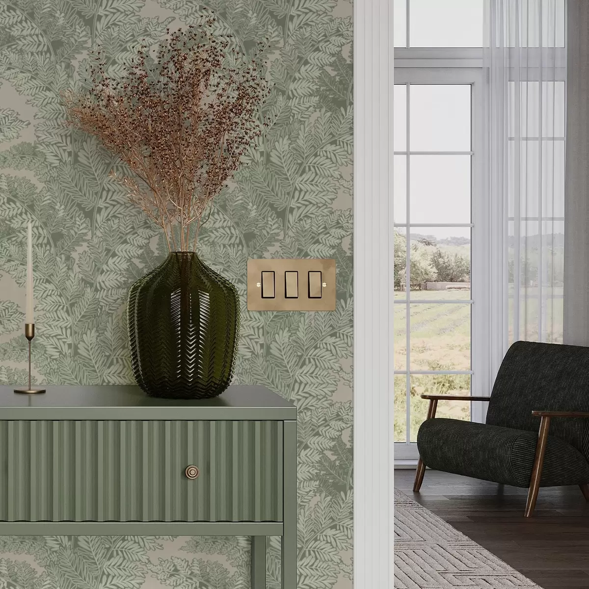 Tapeet Roheline muster sõnajalgadega a00345