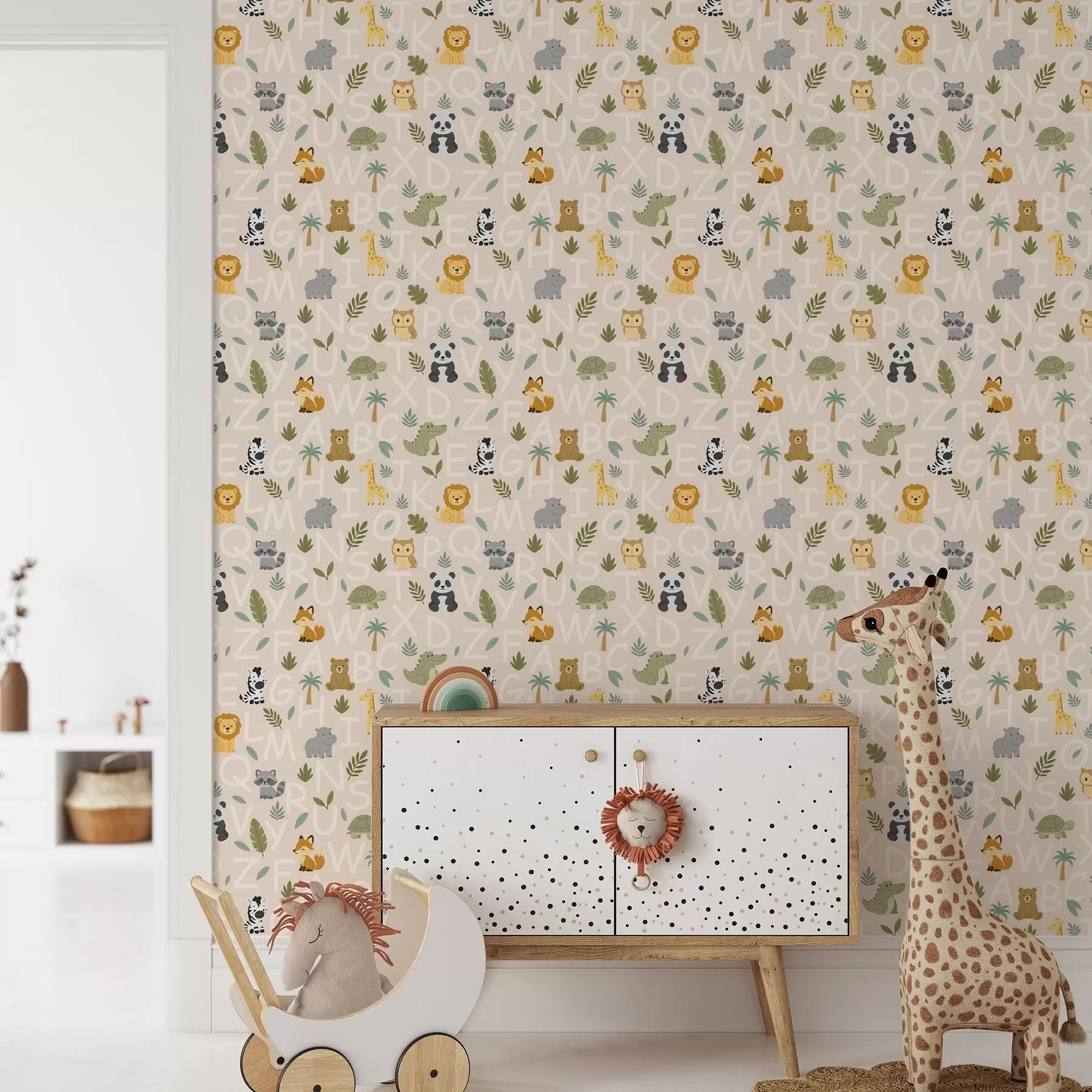 Fototapeedid Tähestik koos armsate loomade ja taimedega lastele a00400