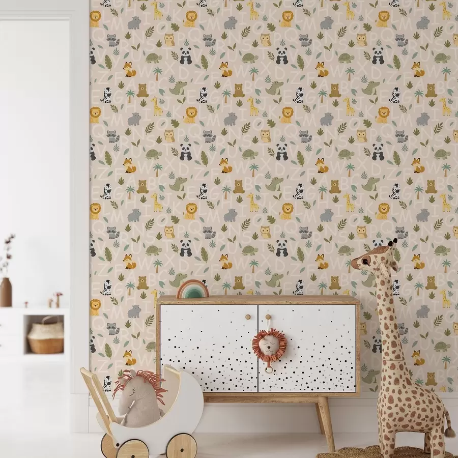 Fototapeedid Tähestik koos armsate loomade ja taimedega lastele a00400