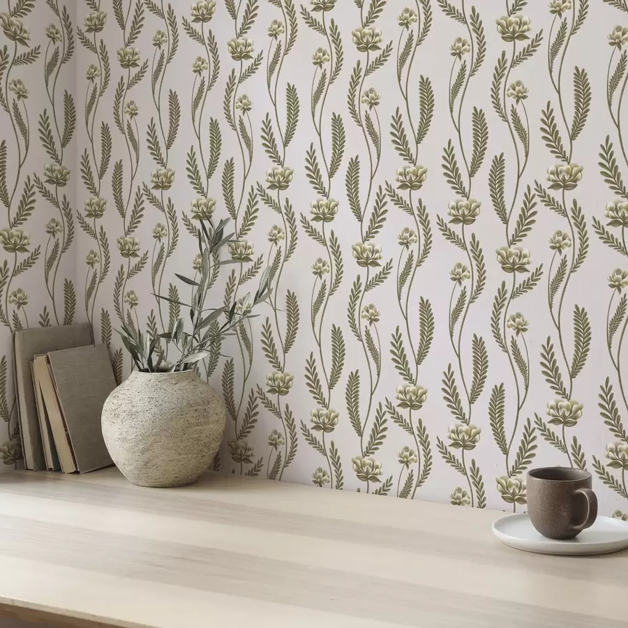 Fototapeedid Vertikaalne ornament valgete lilledega roosa taustal a00476