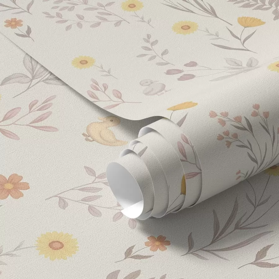 Fototapeedid Põllulilled ja kanad pehmetes pastelsetes toonides a00478