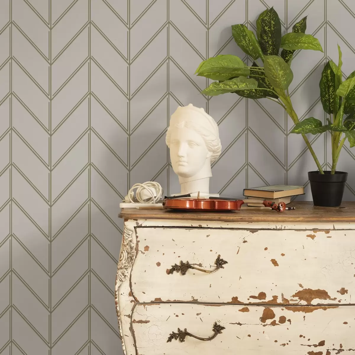 Tapeet Geomeetria kuusepuude kujul topeltjoontega a00488