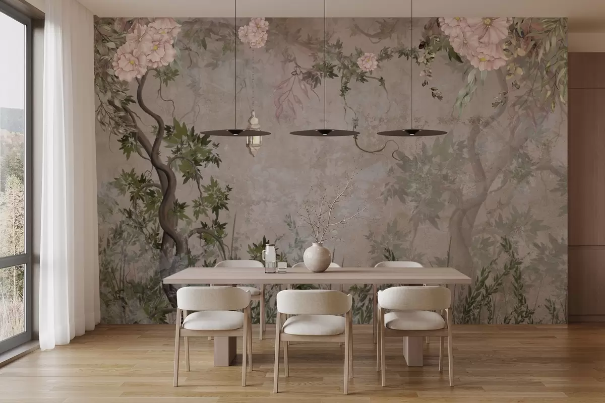 Fototapeedid Lillede, puude ja laternaga muinasjutuaed w04416