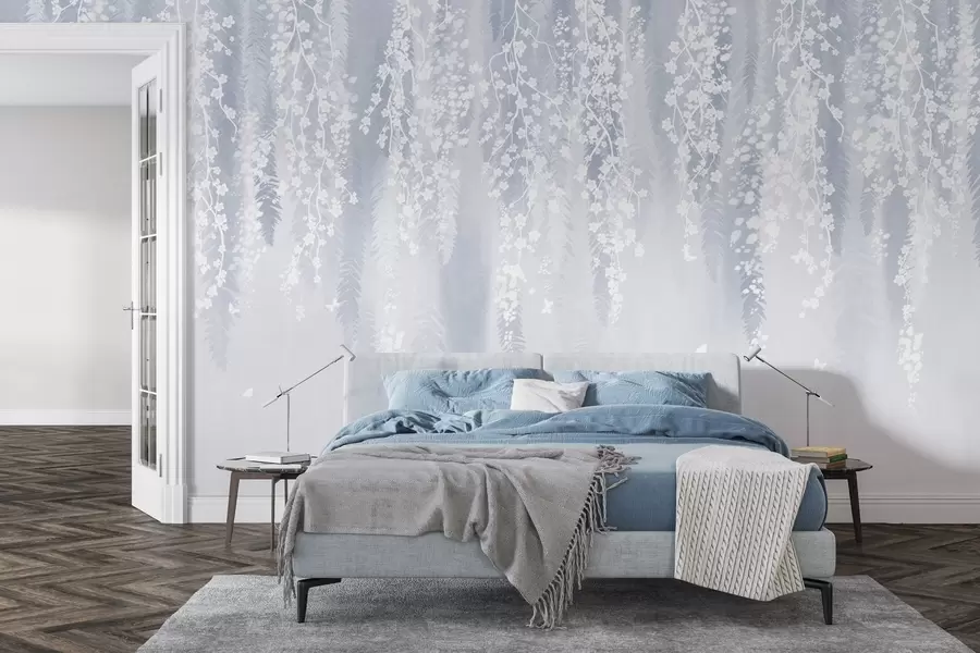 Fototapeedid Oksade jaheda sinine versioon valgete lilledega w04417v2