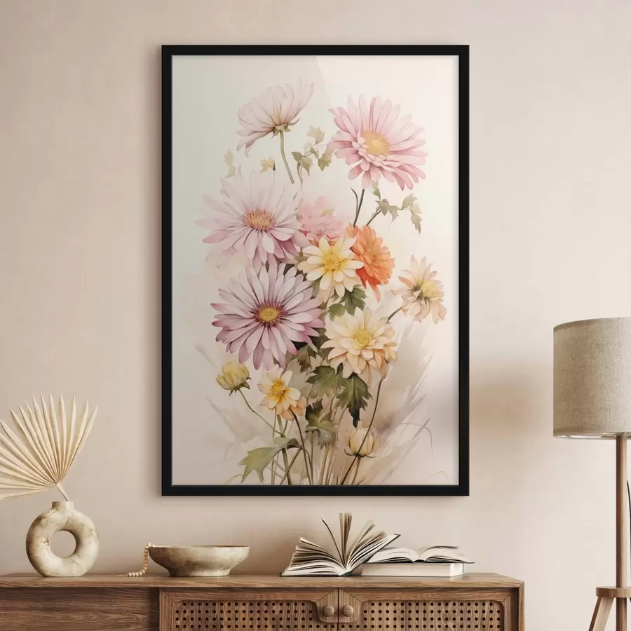 Fototapeedid Värviliste lillede kimp, pehme akvarellstiil, heledal taustal f45559