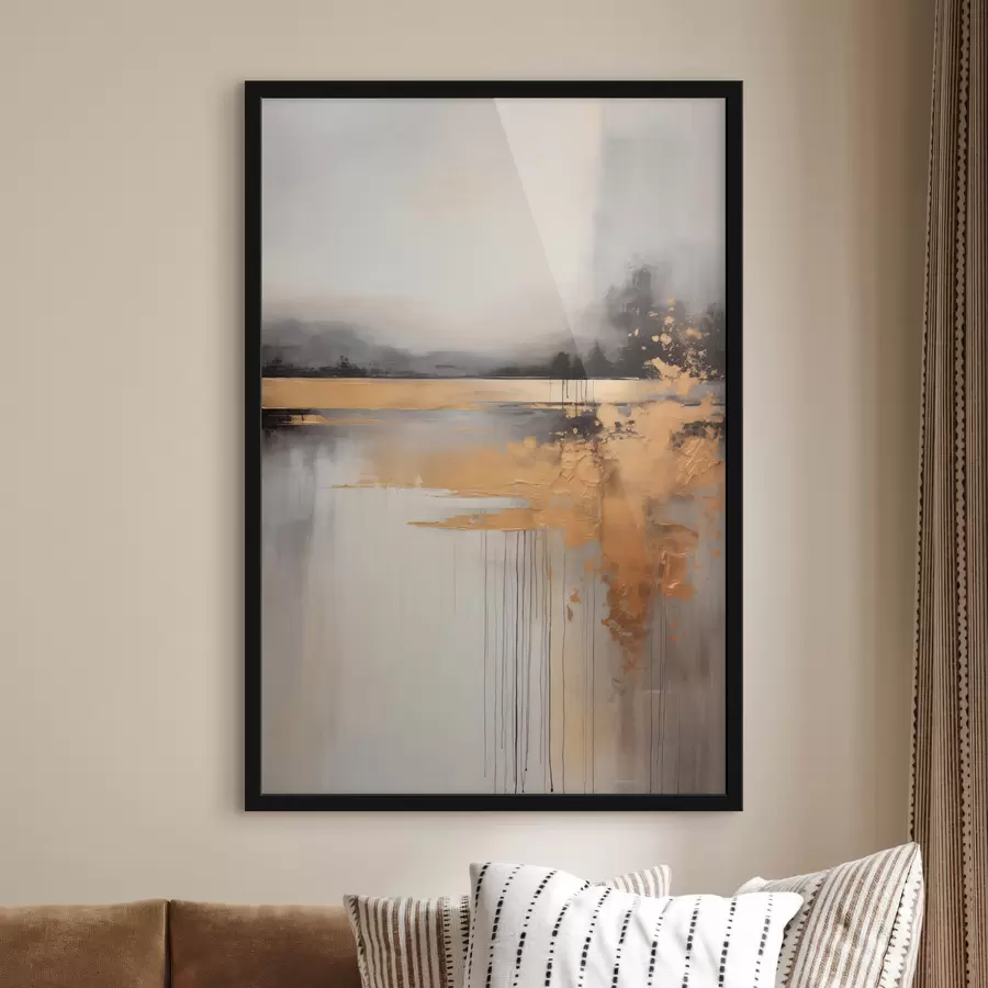 Fototapeedid Abstraktne tekstuurne maastik, taustaks jõgi ja tumedad puud, taevas on pilvine f45576