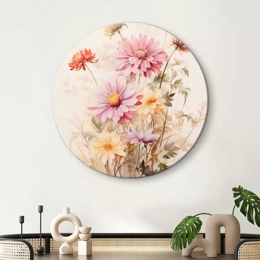 Pilt Värviliste lillede kimp, pehme akvarellstiil, heledal taustal, botaaniline illustratsioon r45560