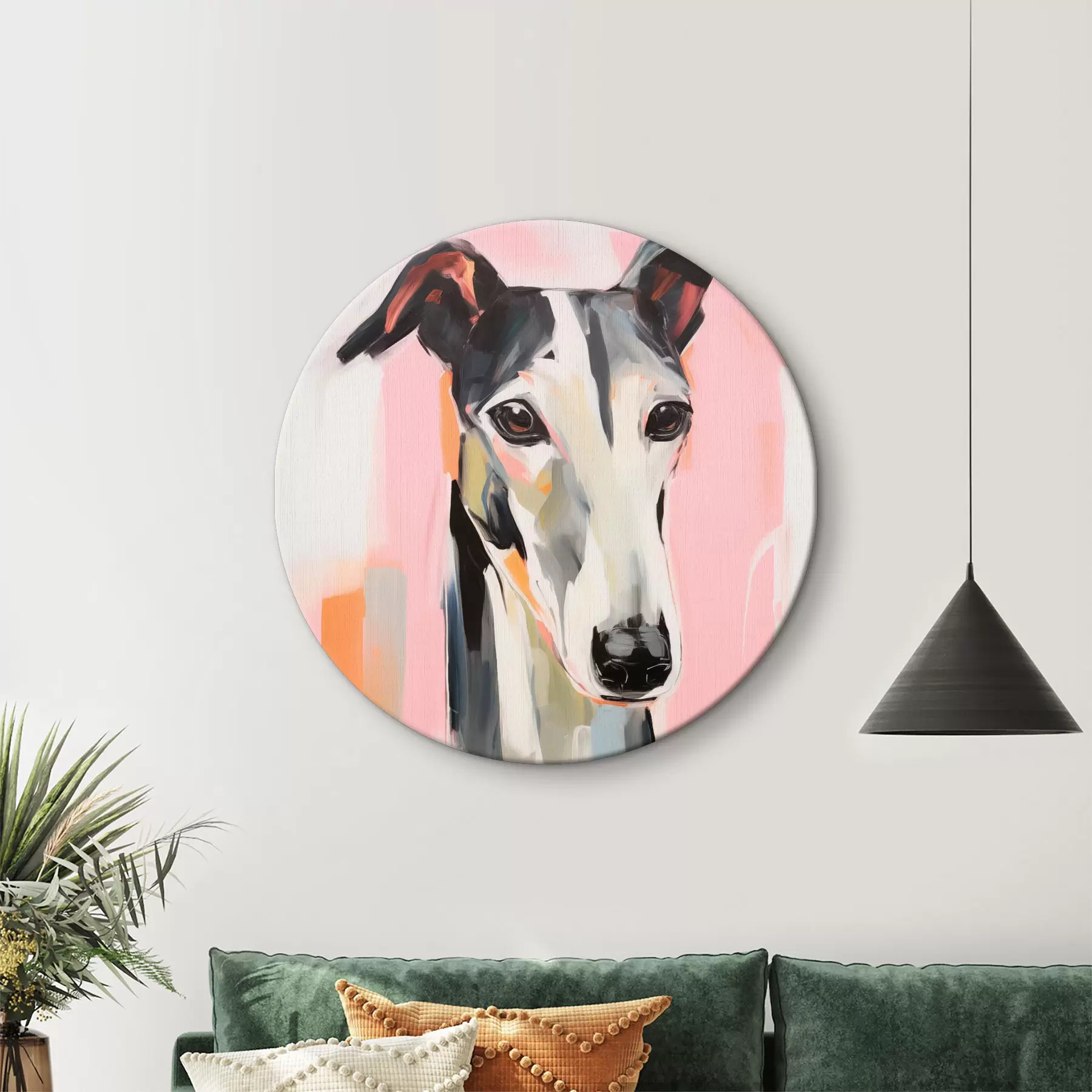 Pilt Hallituskoer roosa, oranži ja valgete pintslitõmmete taustal r45566