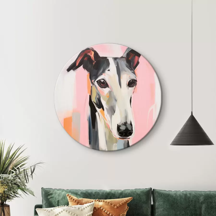 Pilt Hallituskoer roosa, oranži ja valgete pintslitõmmete taustal r45566