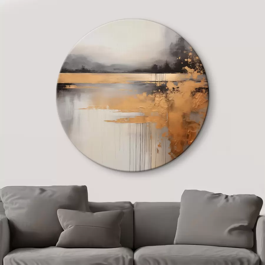 Pilt Abstraktne tekstuurne maastik, taustaks jõgi ja tumedad puud, taevas on pilvine r45576