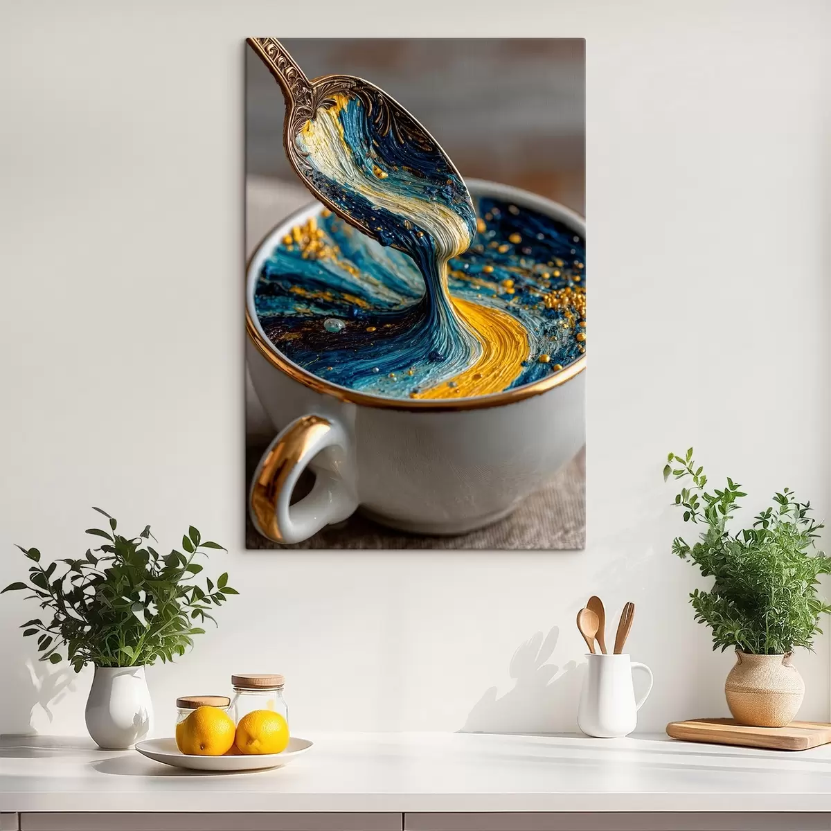 Pilt Abstraktne kompositsioon: segatud värvid tassis Van Goghi stiilis s45545