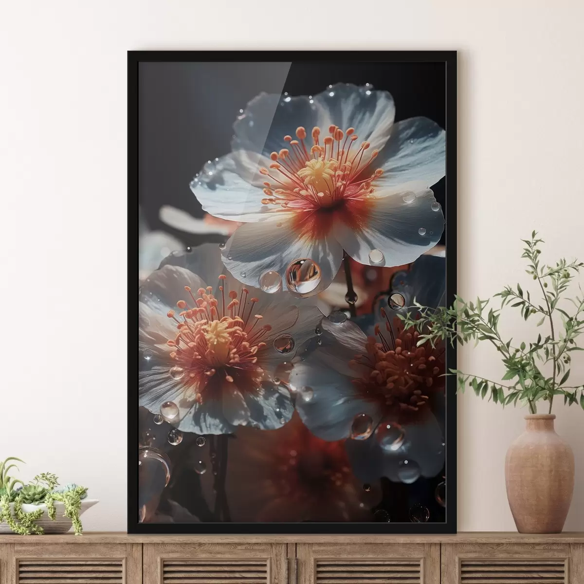 Plakat Lillemotiiv: ilu kroonlehtedega kaste tumedal taustal f45529