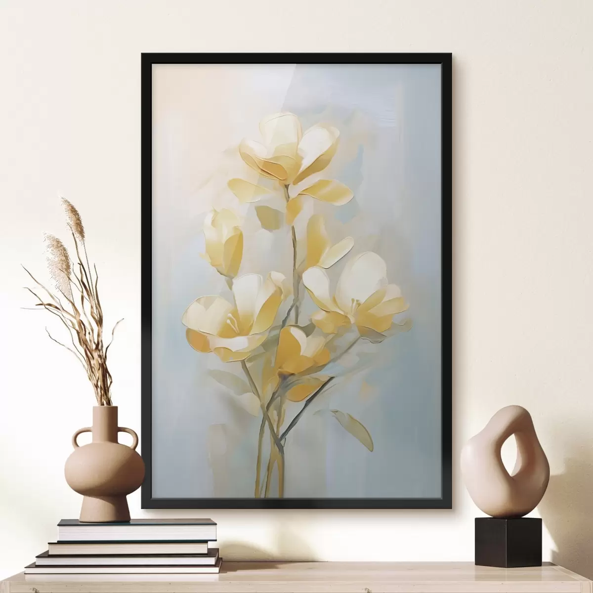 Plakat Lillemotiiv: helekollase ja sinise tooniga kimp f45540