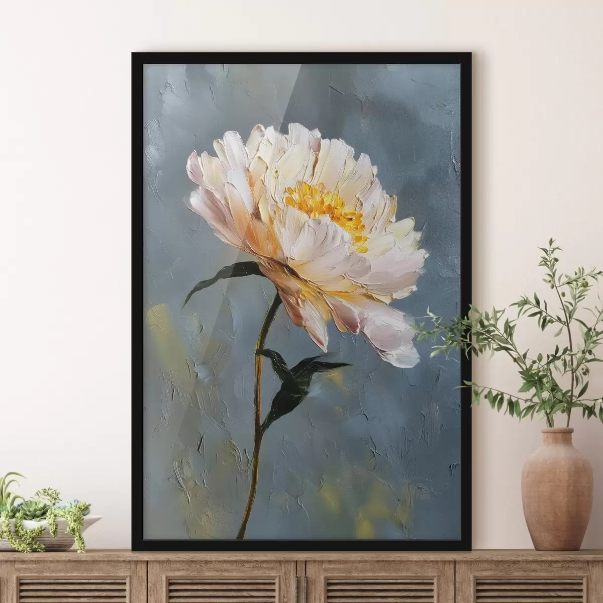 Plakat Abstraktne lill: kompositsioon sinistes ja hallides toonides f45542